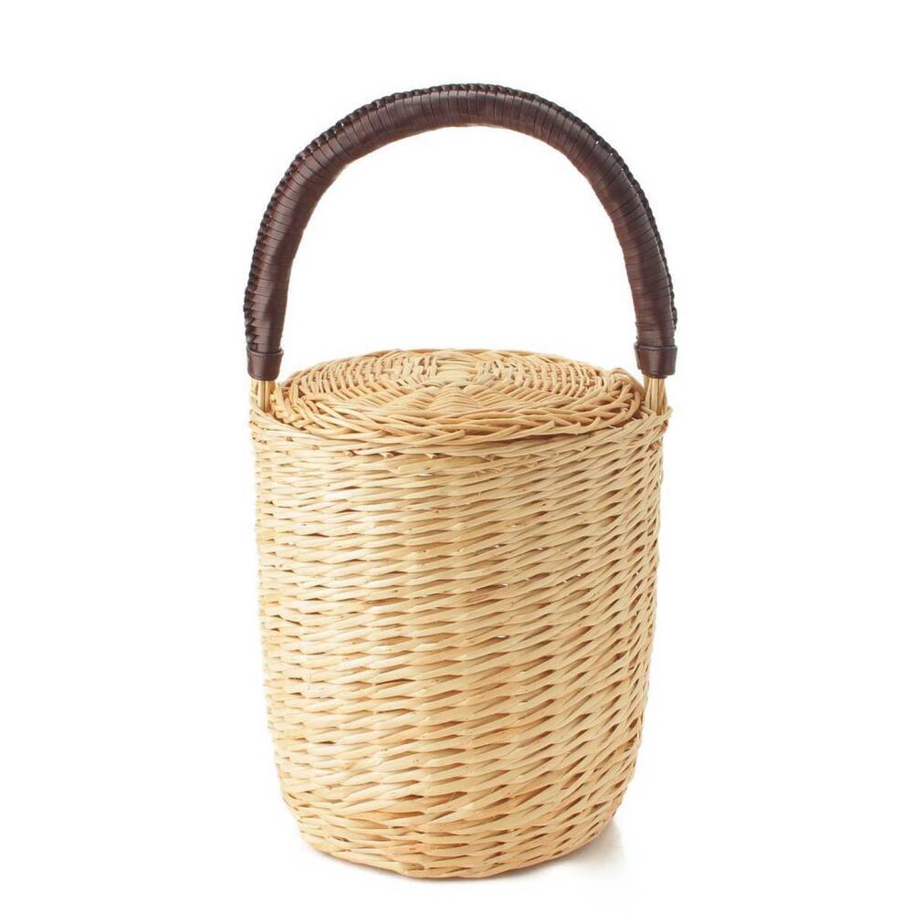 Celine Leather Handle Straw Tan Bucket Basket Bag Handbag